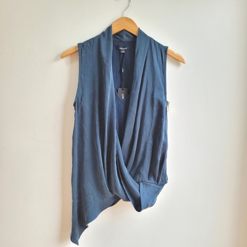 NWT LAMARQUE Silk Sleeveless Crossover Blouse Top Cobalt Blue Small